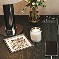 Decorative Ornament Set With Table Lamp Vase White Roses Photo Frame Candle And Coffee Cup