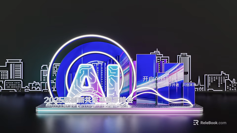 2025 Xiamen International AI Expo Neon Light Effect AI Lettering City Skyline Check in Photo Spot 3d model 