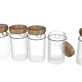Transparent Ceramic Storage Jars with Wooden Lids for Kitchen Organization 3d model