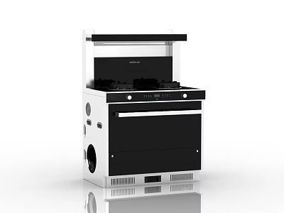 Modern Black and White Kitchen Appliance with Stove Range Hood and Oven 3d model