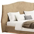 Double Bed With Upholstered Headboard White Sheets Brown Blanket And Throw Pillows 3d model