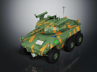 Military Wheeled Armored Tank Featuring Camouflage Paint Turret And Antennas 3d model