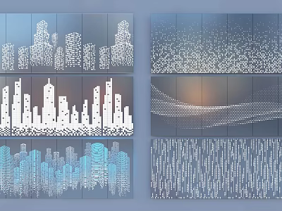 Abstract City Skyline Art With White Lines And Blue Background Geometric Designs 3d model
