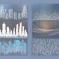 Abstract City Skyline Art With White Lines And Blue Background Geometric Designs