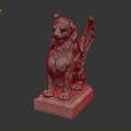 Silver Winged Lion Statue Standing On Square Stone Pedestal