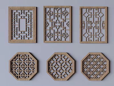 Wooden Lattice Windows With Various Shapes Square Octagonal And Intricate Patterns 3d model