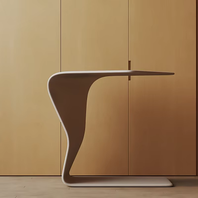 Modern Sleek Side Table With Unique Curved Design In Wooden Interior Background Setting 3d model