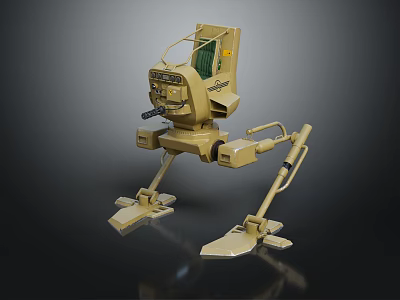 Biomechanical Robot Character With Quadruped Bionic Legs And Yellowish Beige Sensor Structure 3d model