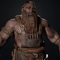 Muscular Bearded Warrior Character With Leather Outfit And Tool Belt