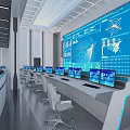 Modern Control Room Interior With Multiple Screens Console And Office Chairs Setup 3d model