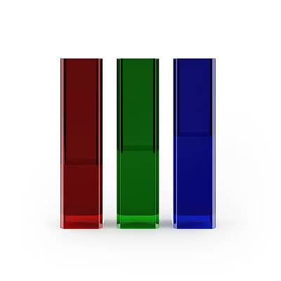Three Transparent Cylindrical Cups in Red Green Blue with Clear Design on White Background 3d model