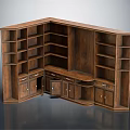 Classic Wooden Corner Bookcase With Multiple Shelves Drawers And Storage Cabinets