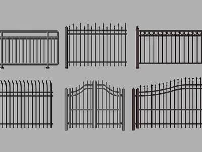 Various Metal Fence Designs With Decorative Patterns And Gate Options 3d model