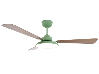 Green Ceiling Fan With Wooden Blades And Built In Light For Home Decoration 3d model