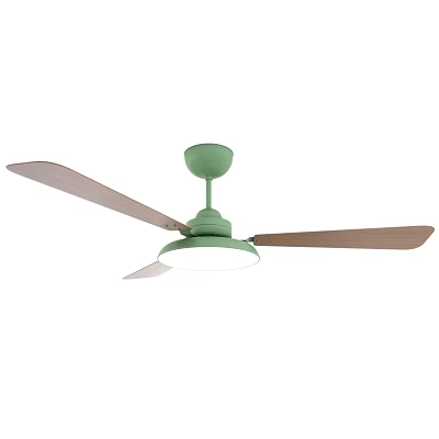 Green Ceiling Fan With Wooden Blades And Built In Light For Home Decoration 3d model