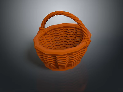 Practical Orange Woven Basket With Handle For Daily Household Storage Use 3d model