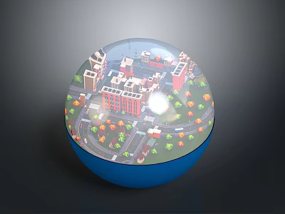 Decorative Furniture Sphere With City Buildings Roads And Trees On Blue Base 3d model