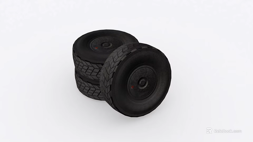 Two Black Tires Stacked Together With Deep Tread Pattern For Automotive Use 3d model