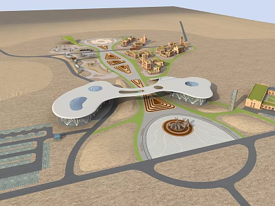 Modern Commercial Street With Planned Layout Plaza Green Spaces And Circular Design Elements 3d model