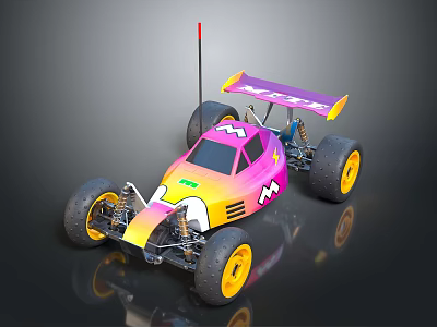 Colorful Remote Control Off Road Car With Pink Yellow Purple Large Wheels Rear Wing Antenna 3d model