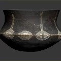 Traditional Handled Ceramic Container With Decorative White Patterns For Daily Use
