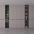Modern Elegant Built in Storage Cabinets with Beige Black Finish and Layered Design Decorative Items