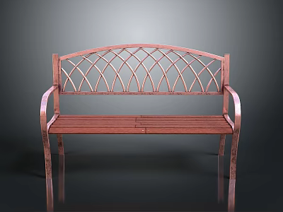 Wooden Seat And Metal Frame Bench Featuring Arched Lattice Back Design For Outdoor Use 3d model