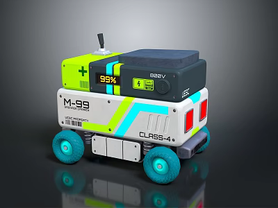 Mobile Robot With Yellow Black White Design Blue Wheels And M99 SSX 382V CLS64 Labels 3d model