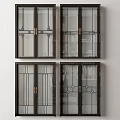 Elegant Glass Sliding Doors With Black Frames Metal Handles And Decorative Patterns 3d model