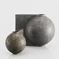 Modern Textured Ceramic Vessels With Spherical And Square Shapes 3d model