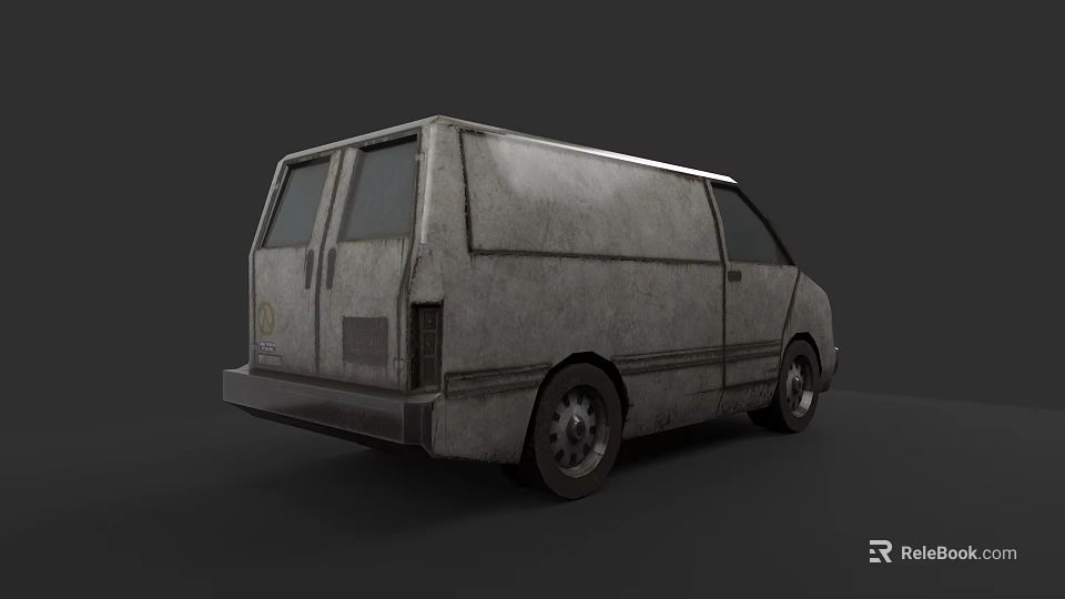 Old Gray Worn Van With Rear Doors And Side Windows 3d model 