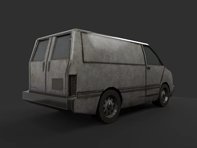 Old Gray Worn Van With Rear Doors And Side Windows 3d model