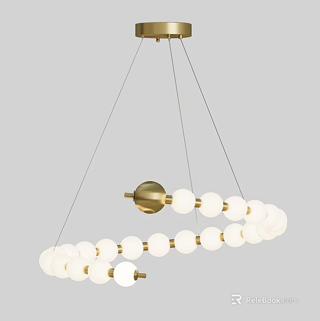 Modern Circular Chandelier With Brass Frame And White Globe Bulbs Design 3d model