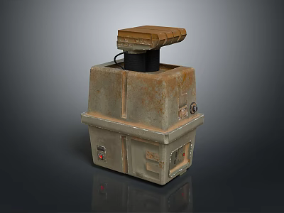Vintage Industrial Equipment With Rusty Metal Casing And Wooden Top Platform 3d model