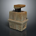 Vintage Industrial Equipment With Rusty Metal Casing And Wooden Top Platform
