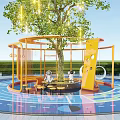 Kids Play Area With Big Tree Yellow Frame Structure Circular Design And Colorful Floor Patterns 3d model