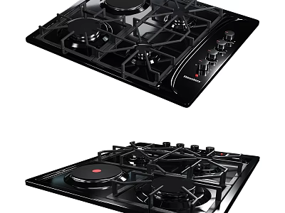 Black Gas Cooktop With Multiple Burners And Control Knobs For Modern Kitchen 3d model