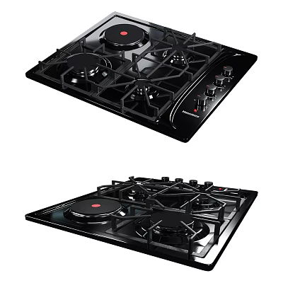 Black Gas Cooktop With Multiple Burners And Control Knobs For Modern Kitchen 3d model