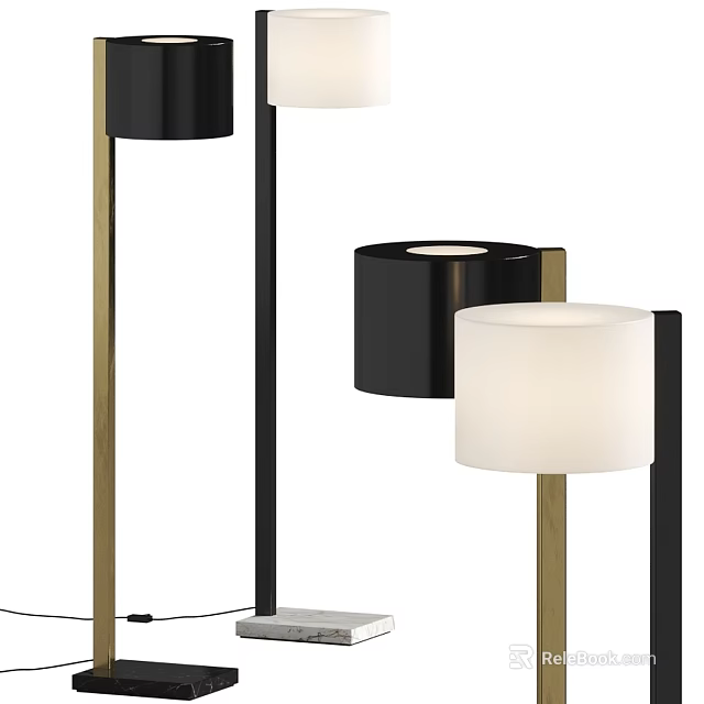Modern Floor Lamp Design With Black Lampshade And Gold Metal Base 3d model 