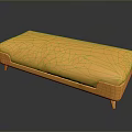 Modern Yellow Upholstered Ottoman With Wooden Frame On Reflective Surface