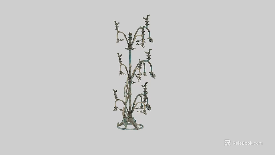 Ornate Metal Candelabra With Intricate Design Multiple Branches Decorative Holders And Circular Base 3d model 