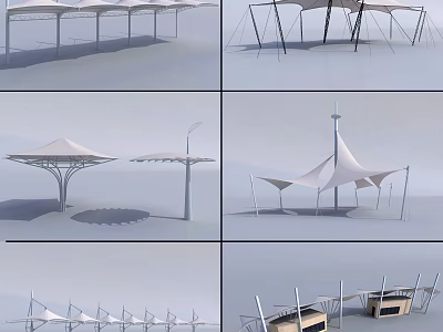 Tensile Membrane Structures For Modern Outdoor Architectural Design With Steel Supports 3d model