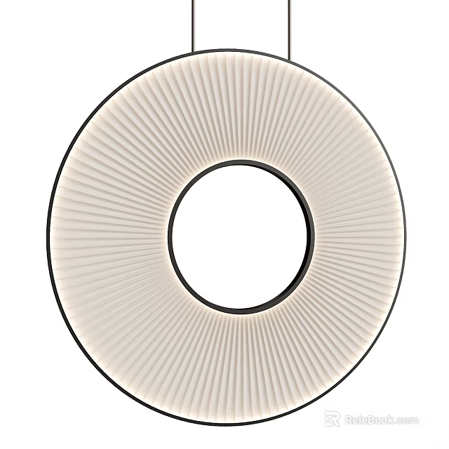 Circular Striped Pattern Ivory White Chandelier With Illuminated Center Design 3d model 