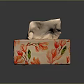 Decorative Tissue Box With Red And Orange Leaf Pattern And Pulled Out Tissue 3d model