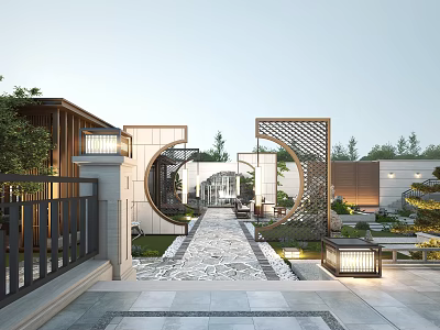 Decorative Rockery Stones In Traditional Chinese Courtyard With Lush Plants And Pathway 3d model