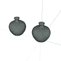 Pair of Gray Ceramic Vases With Intricate Lotus Pattern on White Background