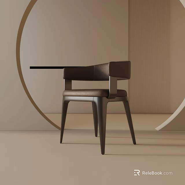Modern Leather Dining Chair With Ergonomic Design And Wooden Legs 3d model 