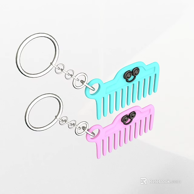 Cute Comb Shaped Keychains With Blue And Pink Colors And Black Eye Design 3d model 