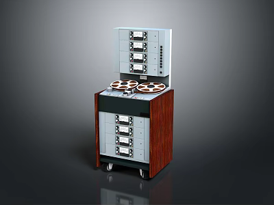 Vintage Industrial Storage Equipment With Wooden Base Drawers And Reels 3d model