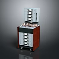 Vintage Industrial Storage Equipment With Wooden Base Drawers And Reels